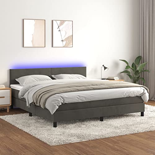 IKAYAA Boxspringbett mit Matratze LED Bett 160x200 mit matratze und lattenrost Boxspringbett 160x200 mit matratze Bett komplett mit Kopfteil Samt-Dunkelgrau-160 x 200 cm von IKAYAA