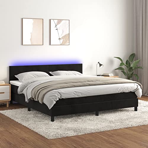 IKAYAA Boxspringbett mit Matratze LED Bett 160x200 mit matratze und lattenrost Boxspringbett 160x200 mit matratze Bett komplett mit Kopfteil Samt-Schwarz-160 x 200 cm von IKAYAA
