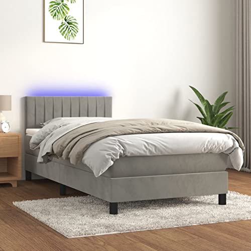 IKAYAA Boxspringbett mit Matratze LED Bett 90x200 mit matratze und lattenrost Boxspringbett 90x200 mit matratze Bett komplett mit Kopfteil Samt-Hellgrau-90 x 200 cm IKAYAA Boxspringbett mit Matratze LED Bett 90x200 mit matratze und lattenrost Boxspringbett 90x200 mit matratze Bett komplett mit Kopfteil Samt-Hellgrau-90 x 200 cm von IKAYAA