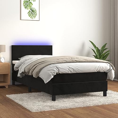 IKAYAA Boxspringbett mit Matratze LED Bett 90x200 mit matratze und lattenrost Boxspringbett 90x200 mit matratze Bett komplett mit Kopfteil Samt-Schwarz-90 x 200 cm von IKAYAA
