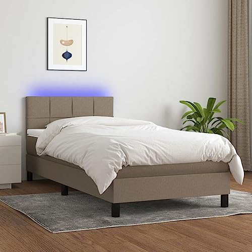 IKAYAA Boxspringbett mit Matratze & LED Boxspringbett 100x200 mit matratze Bett 100x200 mit matratze und lattenrost Polsterbett 100x200 cm mit Matratze Bett mit Kopfteil Stoff-Taupe-100 x 200 cm von IKAYAA