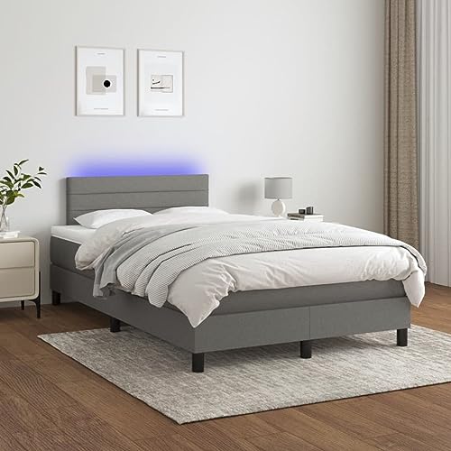 IKAYAA Boxspringbett mit Matratze & LED Boxspringbett 120x200 mit matratze Bett 120x200 mit matratze und lattenrost Polsterbett 120x200 cm mit Matratze Bett mit Kopfteil Stoff-Dunkelgrau-120 x 200 cm von IKAYAA