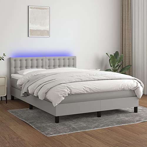 IKAYAA Boxspringbett mit Matratze & LED Boxspringbett 140x200 mit matratze Bett 140x200 mit matratze und lattenrost Polsterbett 140x200 cm mit Matratze Bett mit Kopfteil Stoff-Hellgrau-140 x 200 cm-2 von IKAYAA