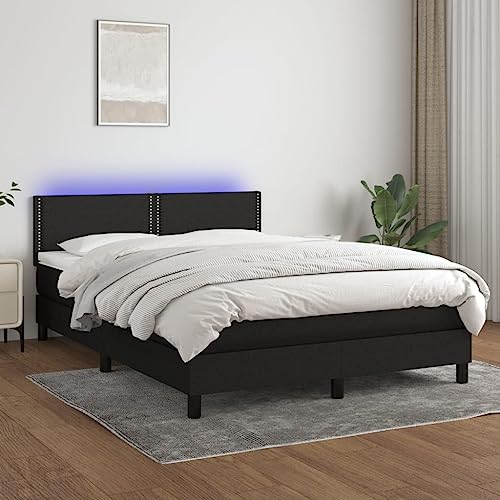 IKAYAA Boxspringbett mit Matratze & LED Boxspringbett 140x200 mit matratze Bett 140x200 mit matratze und lattenrost Polsterbett 140x200 cm mit Matratze Bett mit Kopfteil Stoff-Schwarz-140 x 200 cm von IKAYAA