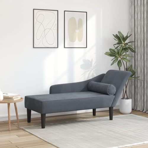 IKAYAA Chaiselongue Samt, Recamiere mit Schlaffunktion, Indoor Lounge Sofa mit Armlehne und Lendenkissen, Recamiere für Wohnzimmer, Schlafzimmer und Büro, Dunkelgrau von IKAYAA