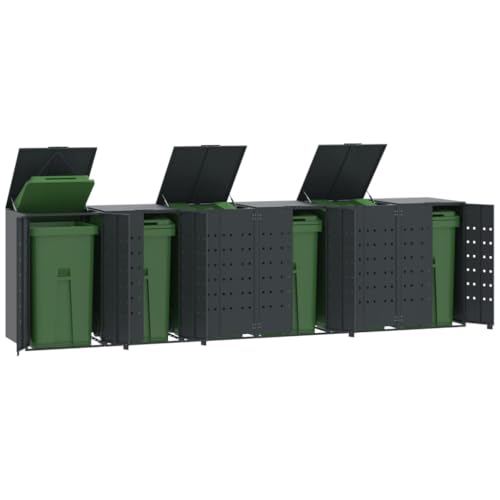 IKAYAA Edelstahl Mülltonnenbox 6er 240L 6 Tonnen Anthrazit Mülltonnenverkleidung Metall Müllcontainer Mülltonnenschrank Müllbox Draußen 414x79x117 cm von IKAYAA