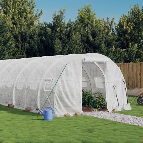 IKAYAA Folientunnel Gewächshaus Tunnel gewächshaus Foliengewächshaus Gewächshaus Tomatengewächshaus Treibhaus Folientunnel Fenster mit Insektenschutz für Tomaten-Weiß-22 x 3 x 2 m von IKAYAA