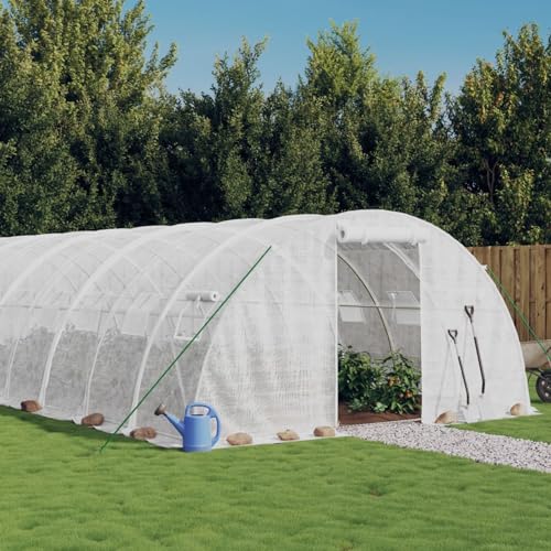 IKAYAA Folientunnel Gewächshaus Tunnel gewächshaus Foliengewächshaus Gewächshaus Tomatengewächshaus Treibhaus Folientunnel Fenster mit Insektenschutz für Tomaten-Weiß-22 x 4 x 2 m von IKAYAA