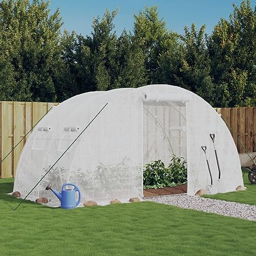 IKAYAA Folientunnel Gewächshaus Tunnel gewächshaus Foliengewächshaus Gewächshaus Tomatengewächshaus Treibhaus Folientunnel Fenster mit Insektenschutz für Tomaten-Weiß-4 x 2 x 2 m von IKAYAA