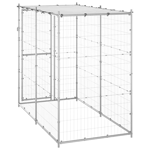 IKAYAA Freilaufgehege Hühner 110 x 220 x 180 cm Hühnerstall Verzinkter Stahl Hühnergehege Freilauf Groß mit Sonnenschutzdach und Tür für Haustierkäfig Hühnerkäfig Vogelkäfig Kleintiere Silber von IKAYAA