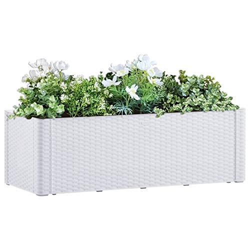 IKAYAA Garten-Hochbeet mit Selbstbewässerungssystem Pflanzkübel Weiß Blumenkasten Balkon 100x43x33 cm Pflanzgefäß Gartenbeet Blumenkasten Hochbeet Terrasse von IKAYAA