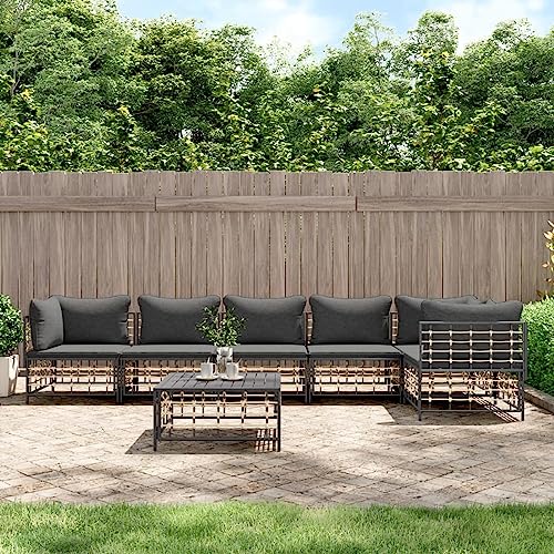 IKAYAA Garten Lounge Set Gartenmöbel Set Rattan Outdoor Lounge Set Gartenmöbel Set wetterfest Outdoor Sitzgruppe für Garten Terrasse Balkon-Dunkelgrau-7-tlg Typ 5 von IKAYAA
