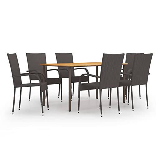 IKAYAA Garten essgruppe 6 Personen Gartenmöbel Set Rattan 6 Personen Gartenmöbel Set 6 stühle mit Tisch Gartengarnitur set-Braun-7-tlg von IKAYAA