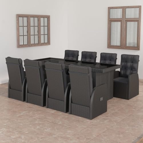 IKAYAA Garten essgruppe 8 Personen Gartenmöbel Set 8 stühle verstell mit Tisch Gartenmöbel Set Rattan 8 Personen Rattan sitzgruppe 8 Personen Terassenmöbel außen Poly Rattan-9-tlg von IKAYAA