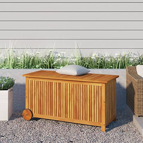 IKAYAA Gartenbox Holz Wetterfest Auflagenbox Holz Gartentruhe mit Rollen Kissenbox Aufbewahrungsbox Terrasenbox Massivholz Akazie-113 x 50 x 58 cm von IKAYAA