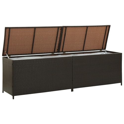 IKAYAA Gartenbox Wasserdicht XXL Rattan Auflagenbox Gasdruckfedern Gartenbox mit Deckel Aufbewahrungskiste mit Zwei Radern Leicht Bewegen Kissenbox für Garten Balkon-Braun-200 x 50 x 60 cm von IKAYAA