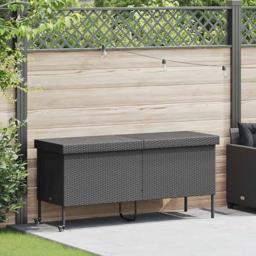 IKAYAA Gartenbox Wasserdicht XXL mit Rollen Auflagenbox Rattan Wetterfest Kissenbox Werkzeugkasten Gerätebox Gartentruhe Garten Balkon Aufbewahrungsbox 160 x 55 x 75 cm Schwarz von IKAYAA