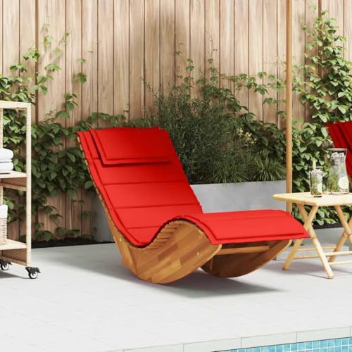 IKAYAA Gartenliege Holz Schaukelliege mit Auflage Akazieholz Garten Sauna Liege Holzliege Balkon Liege 154 x 60 x 74 cm, Rot von IKAYAA