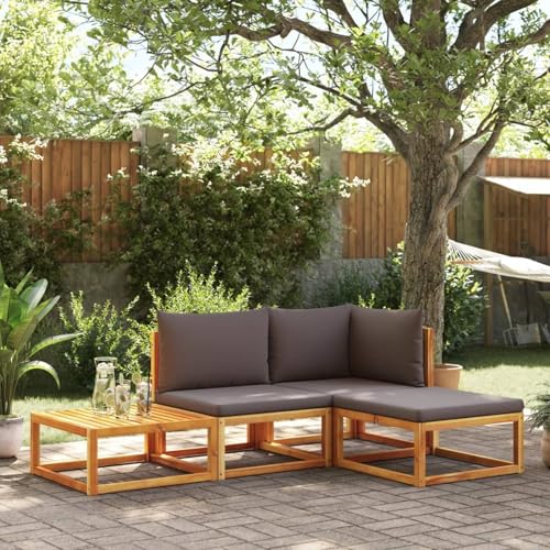 IKAYAA Gartenlounge Holz Gartenmöbel Set Holz Gartenlounge Outdoor Grau Terassenmöbel außen Balkon Lounge Sitzgruppe Lounge Sofa Garten-Sofagarnitur Ecklounge Outdoor 4-TLG Type-4 von IKAYAA