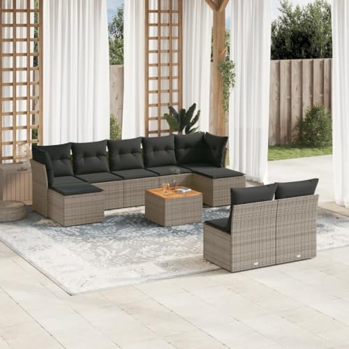 IKAYAA Gartenlounge mit Stauraum Rattan Gartenmöbel Set mit Stauraum Balkon Lounge Balkonsofa Kleiner Balkon Ecklounge Rattansofa Gartensofa Ecksofa -Grau und Dunkelgrau-10-tlg Typ 2 von IKAYAA