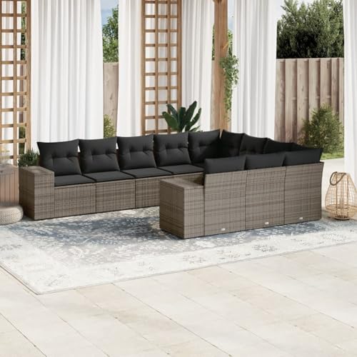 IKAYAA Gartenlounge mit Stauraum Rattan Gartenmöbel Set mit Stauraum Balkon Lounge Balkonsofa Kleiner Balkon Ecklounge Rattansofa Gartensofa Ecksofa -Grau und Dunkelgrau-10-tlg Typ 5 von IKAYAA