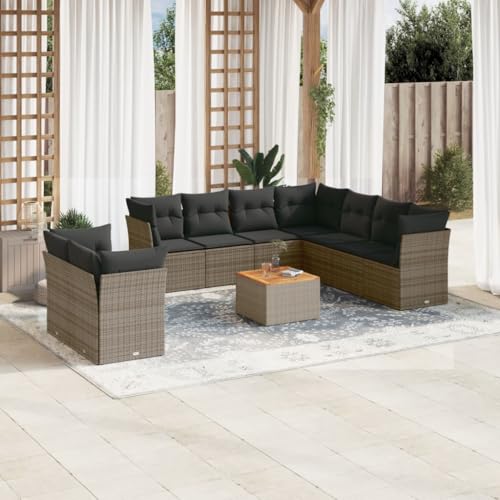 IKAYAA Gartenlounge mit Stauraum Rattan Gartenmöbel Set mit Stauraum Balkon Lounge Balkonsofa Kleiner Balkon Ecklounge Rattansofa Gartensofa Ecksofa -Grau und Dunkelgrau-10-tlg Typ 6 von IKAYAA