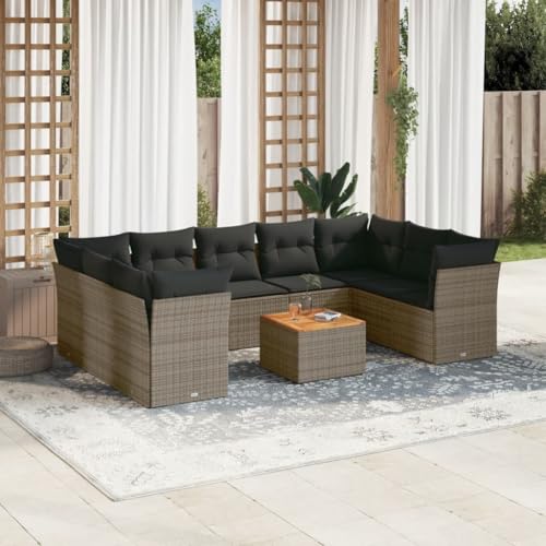 IKAYAA Gartenlounge mit Stauraum Rattan Gartenmöbel Set mit Stauraum Balkon Lounge Balkonsofa Kleiner Balkon Ecklounge Rattansofa Gartensofa Ecksofa -Grau und Dunkelgrau-10-tlg Typ 7 von IKAYAA
