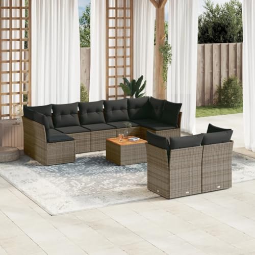 IKAYAA Gartenlounge mit Stauraum Rattan Gartenmöbel Set mit Stauraum Balkon Lounge Balkonsofa Kleiner Balkon Ecklounge Rattansofa Gartensofa Ecksofa -Grau und Dunkelgrau-10-tlg Typ 8 von IKAYAA