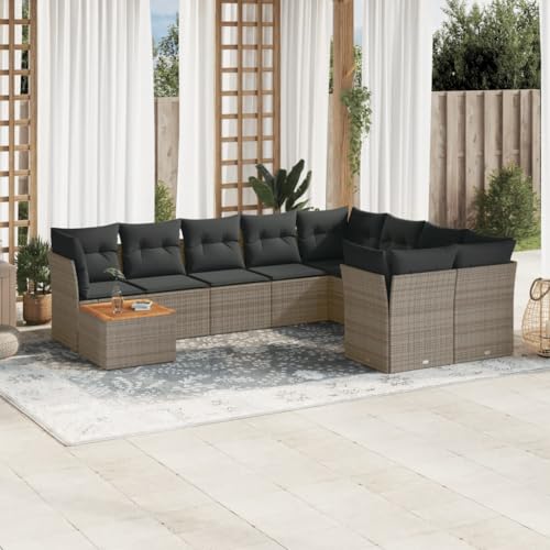 IKAYAA Gartenlounge mit Stauraum Rattan Gartenmöbel Set mit Stauraum Balkon Lounge Balkonsofa Kleiner Balkon Ecklounge Rattansofa Gartensofa Ecksofa -Grau und Dunkelgrau-10-tlg Typ 9 von IKAYAA