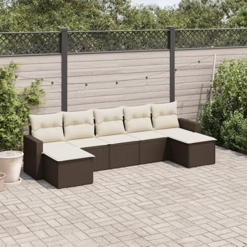 IKAYAA Gartenlounge mit Stauraum Rattan Gartenmöbel Set mit Stauraum Balkon Lounge Balkonsofa Kleiner Balkon Gartensofa Ecksofa Rattansofa Lounge Sofa Outdoor-Braun und Creme-7-tlg von IKAYAA
