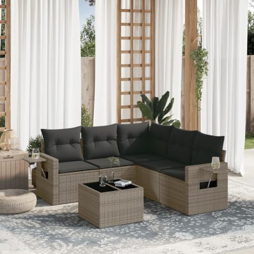 IKAYAA Gartenlounge mit Stauraum Rattan Gartenmöbel Set mit Stauraum Balkon Lounge Balkonsofa Kleiner Balkon Gartensofa Ecksofa Rattansofa Lounge Sofa Outdoor-Grau-6-tlg Typ 3 von IKAYAA