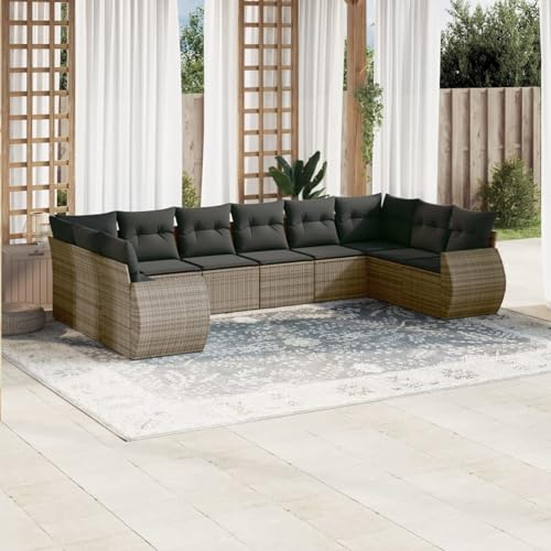 IKAYAA Gartenlounge mit Stauraum Rattan Gartenmöbel Set mit Stauraum Balkon Lounge Balkonsofa Kleiner Balkon Gartensofa Ecksofa Rattansofa Lounge Sofa Outdoor-Grau und Dunkelgrau-10-tlg Typ 3 von IKAYAA