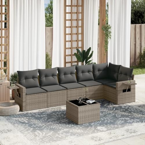 IKAYAA Gartenlounge mit Stauraum Rattan Gartenmöbel Set mit Stauraum Balkon Lounge Balkonsofa Kleiner Balkon Gartensofa Ecksofa Rattansofa Lounge Sofa Outdoor-Grau und Dunkelgrau-7-tlg Typ 2 von IKAYAA