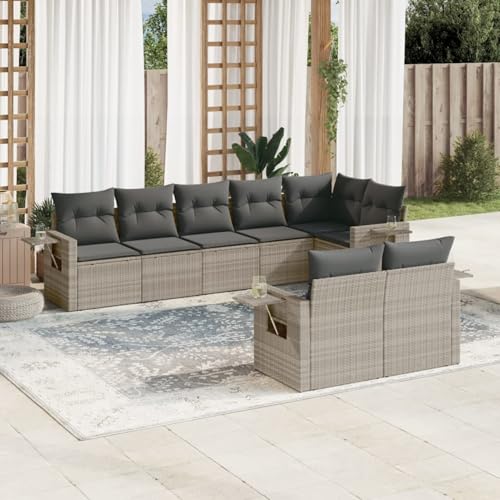 IKAYAA Gartenlounge mit Stauraum Rattan Gartenmöbel Set mit Stauraum Balkon Lounge Balkonsofa Kleiner Balkon Gartensofa Ecksofa Rattansofa Lounge Sofa Outdoor-Hellgrau-8-tlg Typ 3 von IKAYAA