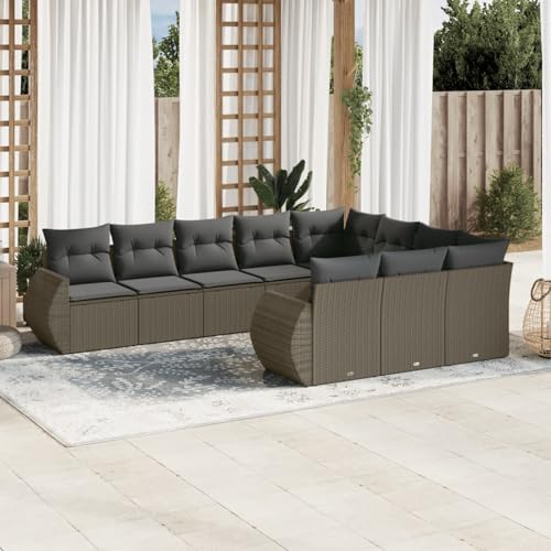 IKAYAA Gartenlounge mit Stauraum Rattan Gartenmöbel Set mit Stauraum Balkon Lounge Balkonsofa Kleiner Balkon Gartensofa Ecksofa Rattansofa Lounge Sofa Outdoor-Hellgrau und Dunkelgrau-10-tlg Typ 4 von IKAYAA