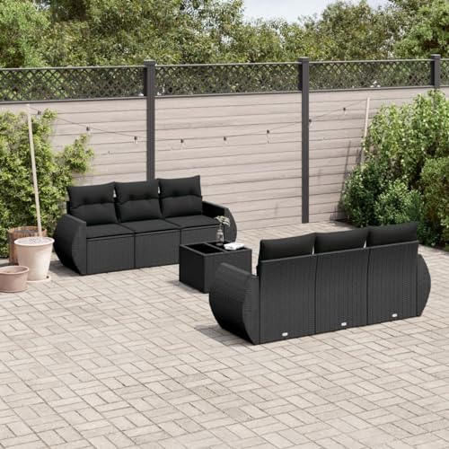 IKAYAA Gartenlounge mit Stauraum Rattan Gartenmöbel Set mit Stauraum Balkon Lounge Balkonsofa Kleiner Balkon Gartensofa Ecksofa Rattansofa Lounge Sofa Outdoor-Schwarz-7-tlg Typ 3 von IKAYAA
