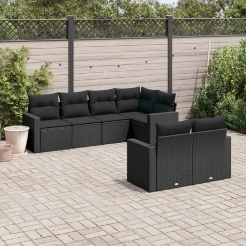 IKAYAA Gartenlounge mit Stauraum Rattan Gartenmöbel Set mit Stauraum Balkon Lounge Balkonsofa Kleiner Balkon Gartensofa Ecksofa Rattansofa Lounge Sofa Outdoor-Schwarz-7-tlg Typ 7 von IKAYAA