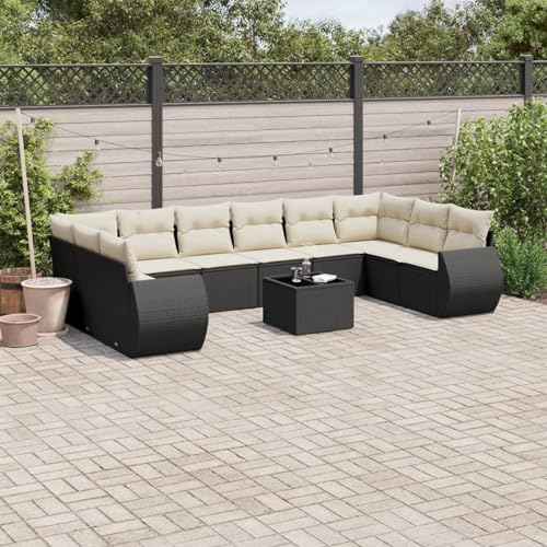 IKAYAA Gartenlounge mit Stauraum Rattan Gartenmöbel Set mit Stauraum Balkon Lounge Balkonsofa Kleiner Balkon Gartensofa Ecksofa Rattansofa Lounge Sofa Outdoor-Schwarz und Creme-11-tlg Typ 3 von IKAYAA