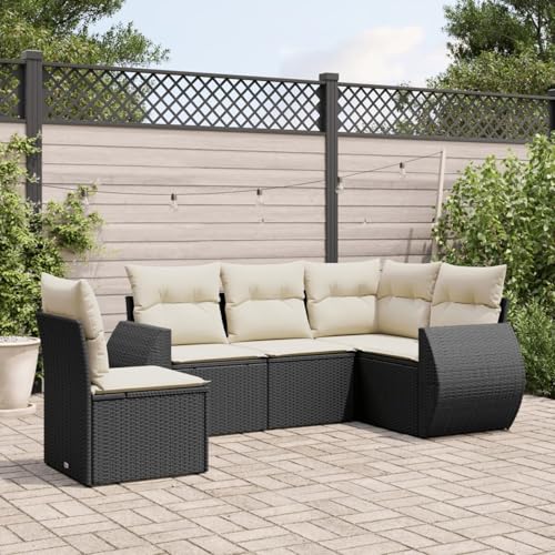 IKAYAA Gartenlounge mit Stauraum Rattan Gartenmöbel Set mit Stauraum Balkon Lounge Balkonsofa Kleiner Balkon Gartensofa Ecksofa Rattansofa Lounge Sofa Outdoor-Schwarz und Creme-5-tlg Typ 3 von IKAYAA