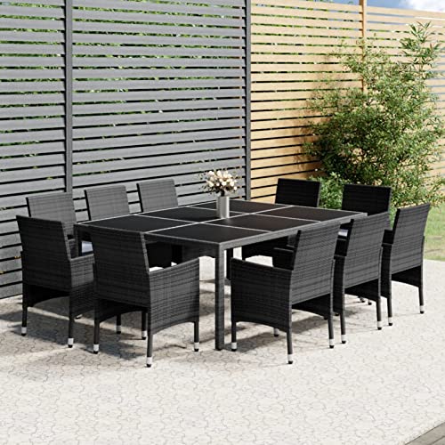 IKAYAA Gartenmöbel Set 10 stühle mit Tisch Polyrattan Sitzgruppe Garten Essgruppe 10 Personen Gartenmöbel Essgruppe Gartengarnitur-Grau- von IKAYAA