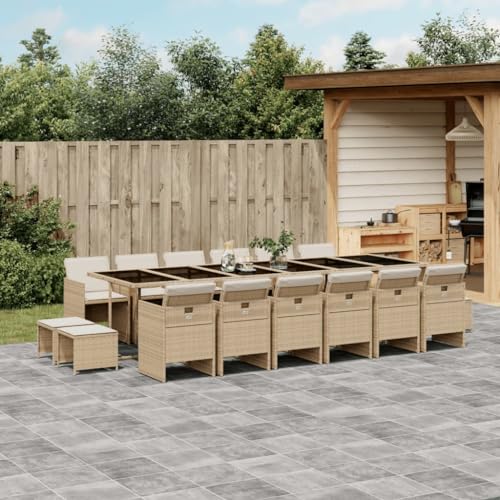IKAYAA Gartenmöbel Set 16 stühle mit Tisch Rattan Sitzgruppe Garten Essgruppe 16 Personen Gartengarnitur Sitzgruppe Outdoor Sitzgarnitur Terassenmöbel außen-Beige und Creme-17-tlg von IKAYAA