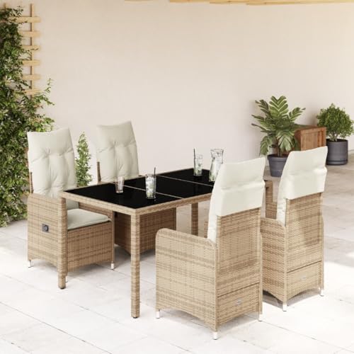 IKAYAA Gartenmöbel Set 6 Verstellbare Hochlehner Stühlen Garten Sitzgruppe 6 Personen Gartenmöbel Set 6 Personen Rattan Essgruppe Gartengarnitur Sitzgarnitur-Beige-5-tlg Typ 3 von IKAYAA