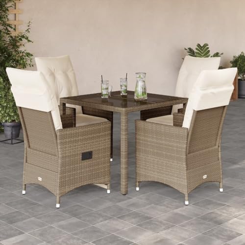 IKAYAA Gartenmöbel Set 6 Verstellbare Hochlehner Stühlen Garten Sitzgruppe 6 Personen Gartenmöbel Set 6 Personen Rattan Essgruppe Gartengarnitur Sitzgarnitur-Beige-5-tlg Typ 4 von IKAYAA