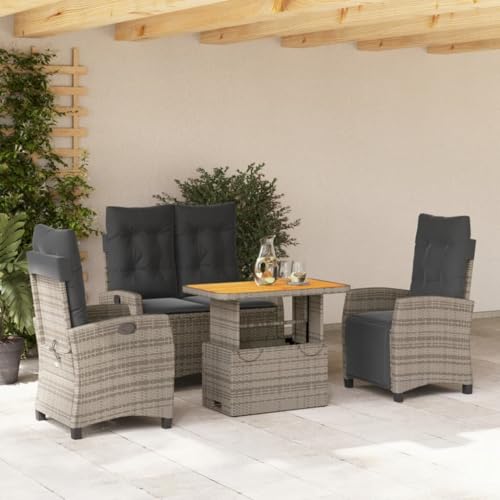 IKAYAA Gartenmöbel Set 6 Verstellbare Hochlehner Stühlen Garten Sitzgruppe 6 Personen Gartenmöbel Set 6 Personen Rattan Essgruppe Gartengarnitur Sitzgarnitur-Grau-4-tlg von IKAYAA