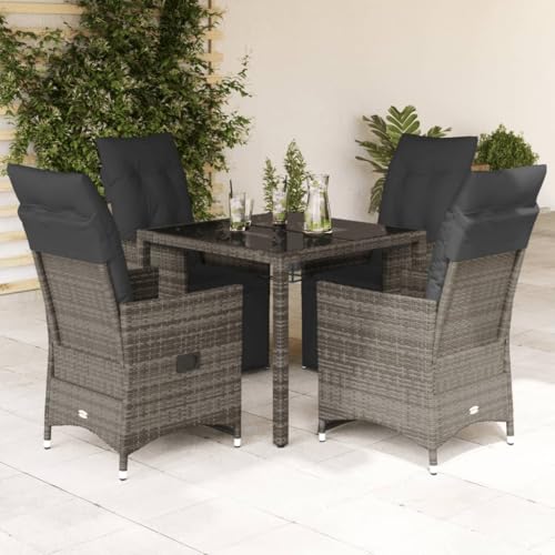 IKAYAA Gartenmöbel Set 4 Verstellbare Hochlehner Stühlen Garten Sitzgruppe 4 Personen Gartenmöbel Set 4 Personen Rattan Essgruppe Gartengarnitur Sitzgarnitur-Grau-5-tlg Typ 2 von IKAYAA