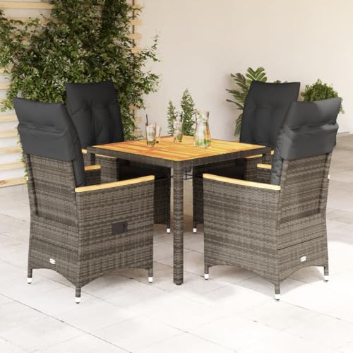 IKAYAA Gartenmöbel Set 6 Verstellbare Hochlehner Stühlen Garten Sitzgruppe 6 Personen Gartenmöbel Set 6 Personen Rattan Essgruppe Gartengarnitur Sitzgarnitur-Grau-5-tlg Typ 7 von IKAYAA