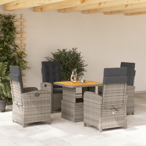 IKAYAA Gartenmöbel Set 6 Verstellbare Hochlehner Stühlen Garten Sitzgruppe 6 Personen Gartenmöbel Set 6 Personen Rattan Essgruppe Gartengarnitur Sitzgarnitur-Grau-5-tlg Typ 9 von IKAYAA