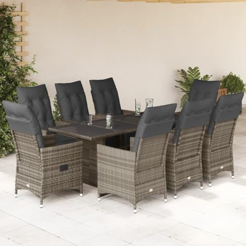 IKAYAA Gartenmöbel Set 6 Verstellbare Hochlehner Stühlen Garten Sitzgruppe 6 Personen Gartenmöbel Set 6 Personen Rattan Essgruppe Gartengarnitur Sitzgarnitur-Grau-9-tlg Typ 4 von IKAYAA