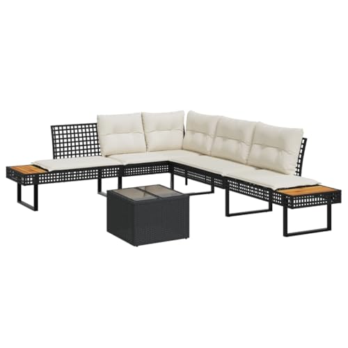 IKAYAA Gartenmöbel Set 6 Verstellbare Hochlehner Stühlen Garten Sitzgruppe 6 Personen Gartenmöbel Set 6 Personen Rattan Essgruppe Gartengarnitur Sitzgarnitur-Schwarz-2-tlg Typ 2 von IKAYAA