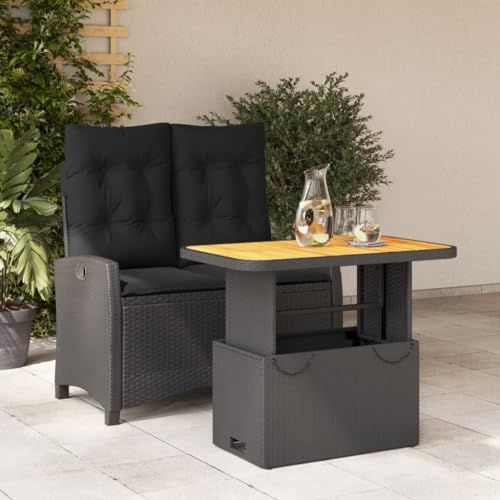 IKAYAA Gartenmöbel Set 6 Verstellbare Hochlehner Stühlen Garten Sitzgruppe 6 Personen Gartenmöbel Set 6 Personen Rattan Essgruppe Gartengarnitur Sitzgarnitur-Schwarz-2-tlg Typ 4 von IKAYAA